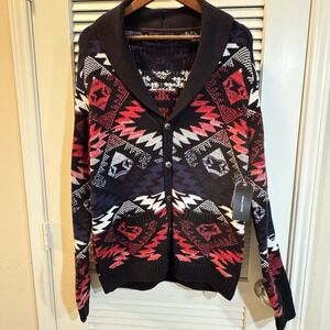 Adam Levine Cardigan Sweater Button Pockets Aztec Southwestern Men's Large NEW